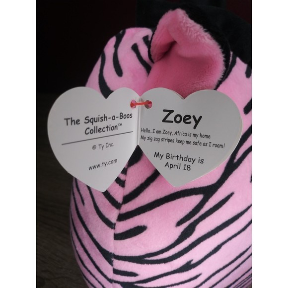 TY Pink and Black Zoey Zebra Squish-a-Boo 10" NWT - Picture 2 of 4